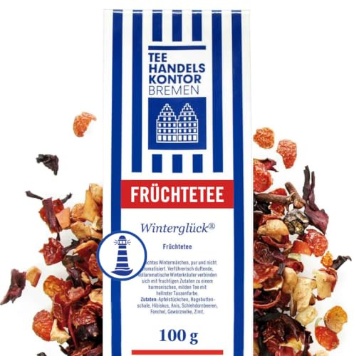Hochwertiger Früchtetee lose Winterglück® 100 g mild würzig naturbelassen | Naturbelassen ohne Aromen, Winterkräuter und fruchtige Zutaten, Hellrote Tasse, Harmonisch mild