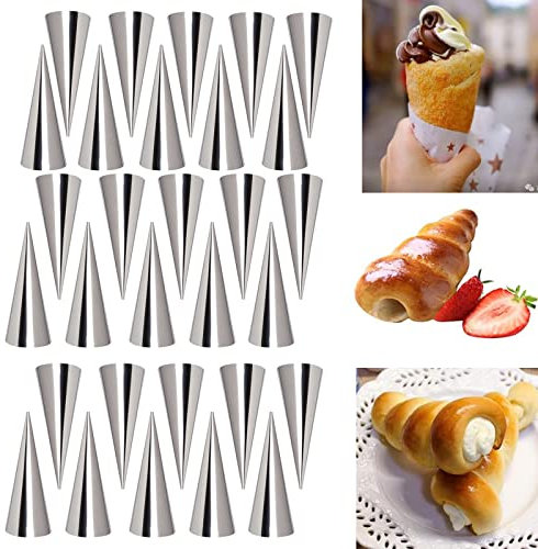 Joyeee 30 Stück antihaftbeschichtete große Sahnehorn-Formen, 12,7 cm, Edelstahl, für DIY Kochen, dänisches Gebäck, Lady Lock-Form, Croissant-Roller, Eiscreme-Eierrolle