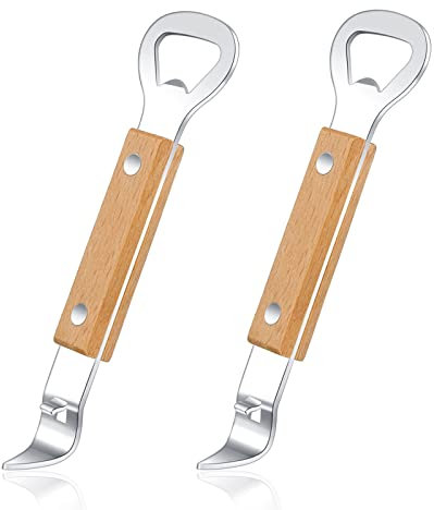 Vethwal Magnetic Can Punch Bottle Opener, Manual Stainless Steel Church Key Can Opener with Magnet for Camping and Traveling 2 Pack