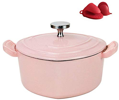 Casserole Dishes with Lids Heart Shaped Dutch Oven, Enameled Cast Iron Dutch Oven Bread Baking Pot with Lid (Pink)