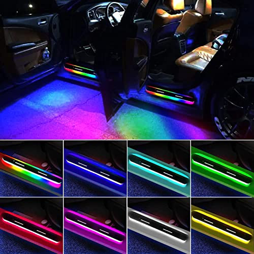 4Pcs Car Door Sill Plate LED Lights Strip Kit, Wiring-Free LED Car Door Light Welcome Courtesy Lights, Auto-Sensing, Interior Ambient Lighting Kits, Side Marker & Courtesy Lights Strip for Cars (4Pcs)