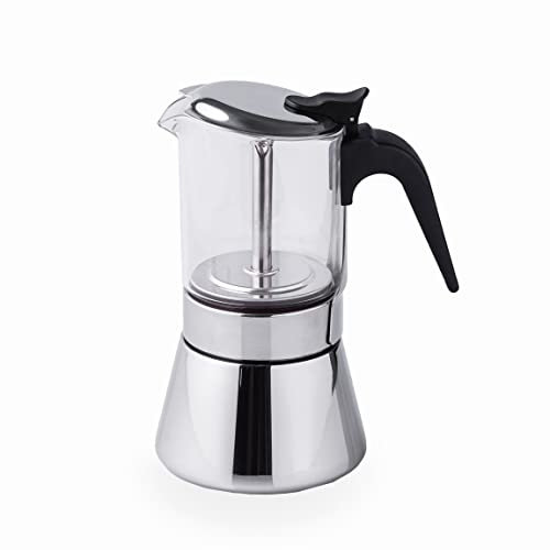 LACOR - 62124 - Cafetera Italiana Siena, Cafetera Express, Acero Inoxidable 18/10, Apta para Todo Tipo de Fuegos Incluido Inducción, Apta para Lavavajillas, Capacidad 4 Tazas, Acabado Pulido Espejo