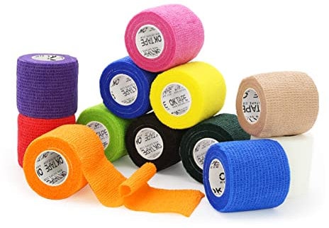 OK TAPE Selbstklebende Verband Elastische Binde Handgelenk Bandag Tierische Bandagen, 12 Rollen, 5cm x 4.5m,Mehrfarbig