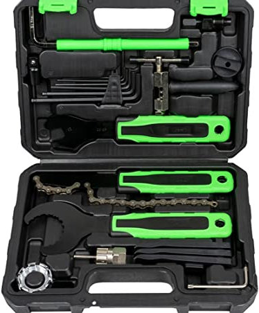 Partenopea® Kit Multifunzione Riparazione Bicicletta in Valigia 20 Utensili per Bici Attrezzi per Catena Raggi Dadi Pedali Pneumatico Cambio Ruota jbm