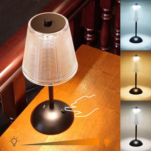 Amingulry Cordless Table Lamp, 4000mAh Rechargeable Battery Operated Lamp, 3 Color Modes & Stepless Dimmable LED Touch Lamp, Portable Retro Metal Beside Lamps for Bedroom Home Desk Restaurant(Black)