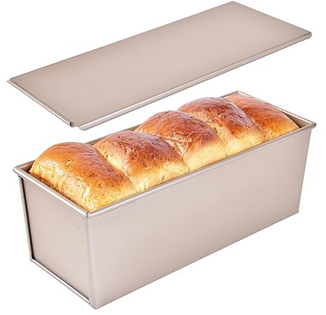 Bakeley Commercial Pullman Moule à pain rectangulaire avec couvercle, capacité de pâte de 1 kg, boîte à toast rectangulaire pour cuisson au four, 34 x 13 x 12 cm (or champagne)
