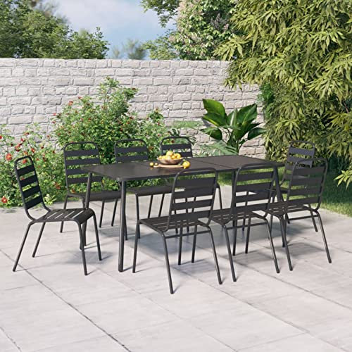 Festnight Gartenmöbel Set 8 Stühle mit Tisch Sitzgruppe Garten Essgruppe 8 Personen Gartentisch mit Stühlen Set Metall Sitzgarnitur Wetterfest Gartengarnitur Stahl Esstisch Outdoor