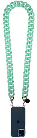 GEMSTRAP Chaîne de téléphone Portable - Collier pour Smartphone - 120cm - Résine Ultra résistante avec mousquetons dorés et Attache téléphone Universelle - Coloris Turquoise Mat - Large