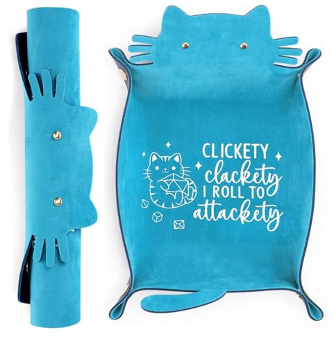 ICoDeesse Würfeltablett mit blauer Katze, violett, PU-Leder, Würfeltablett zum Rollen, tragbarer Würfelhalter, Schreibtisch-Organizer, DND-Zubehör, einzigartiges Geschenk für RPG-Spieler