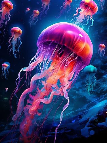 Zariocy 5D Diamond Painting Kits Quallen, DIY Malen mit Diamantkunst Meeresleben Round Full Drill Crystal Diamond Stickerei Gemälde Kunsthandwerk für Home Office Wall Decor 30x40 cm