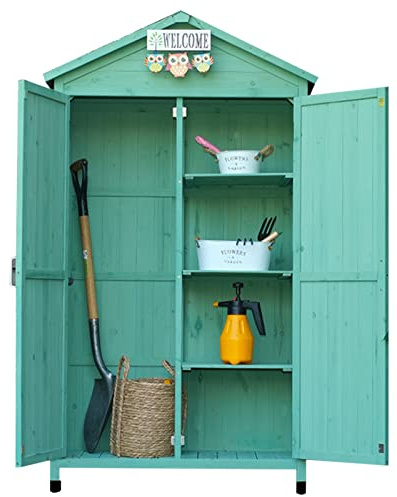Gartenschrank aus Holz mit Metallgriff, Geräteschuppen für den Außenbereich, für Terrassenmöbel, Rasenmäher, Aufbewahrungsorganisator im Hinterhof, abschließbares Gartenhaus (Größe: D) (B)