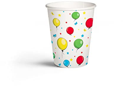 PAW Gobelets en Papier Jetables (250 ml) I 8 Pièces I Fabriqués à Partir de Matières Premières I Verres Carton Multicolore I Color: Balloons