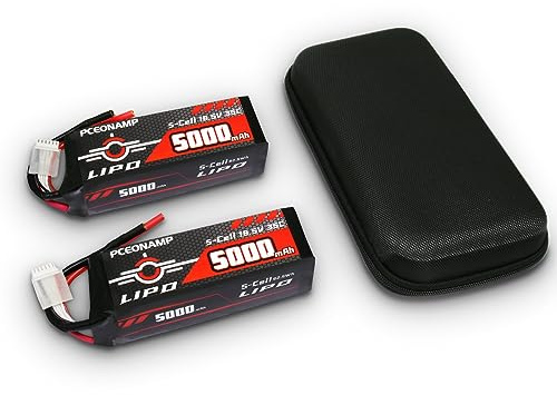 PCEONAMP 5S Lipo Battery 5000mAh 18.5V 35C with 4mm Bullets Plug Rechargeable High Capacity RC Battery Soft Case Fit for F3A Competition EDF High Speed Jet with Battery Storage Box(2Packs)