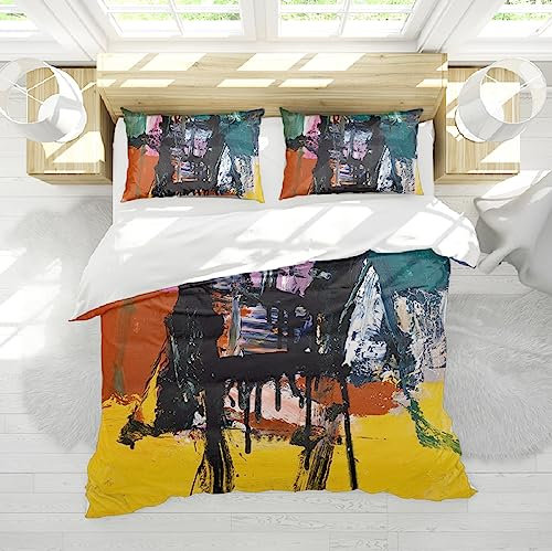 Franz Kline Style Funda de edredón 3 Piezas Tinta Colorida Salpicaduras y Baile Suave y Transpirable Juego de Ropa de Cama de Dormitorio con 2 Almohadas Shams 155 x 220 cm