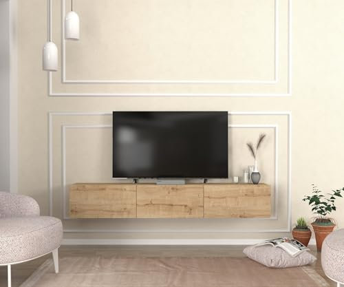 Newport Tv Stand 180 Cm, Wall Mounted Tv Unit with Cabinet, Floating Media Stand with 3 Closed Storage Shelves, Entertainment Unit for Living Room, Bedroom and Dining Room (Sapphire)