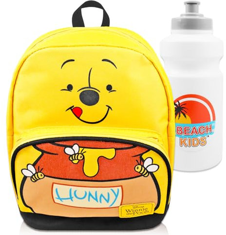 Winnie Puuh Mini-Rucksack-Set – 25,4 cm Segeltuch Winnie Puuh Rucksack mit Fronttasche plus Flasche | Winnie Puuh Rucksack Bundle, Winnie Puuh Rucksack, Winnie the Pooh Mini Backapck, Winnie Puuh Mini