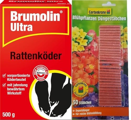 500 g Brumolin Ultra Rattenköder + 30er Gartenkrone Düngestäbchen