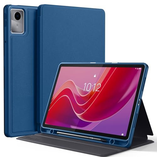 EasyAcc Coque pour Lenovo Tab M11 11 Pouces 2024 (TB330FU/TB330XU) avec Porte-Stylo, Étui Fin Support Folio Fin, Visualisation Multi-Angles, Bleu de mer