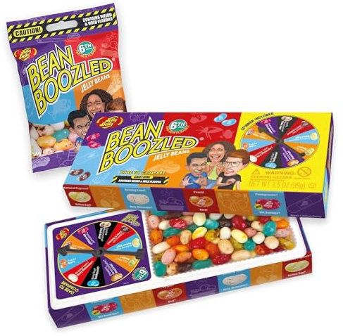 Jelly Belly Bean Boozled Set Glücksrad plus eine Nachfüll-Tüte Beans, 1er Pack (1 x 100g + 1 x 54g)