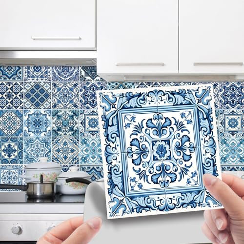 HORIWE Fliesenaufkleber Marokko Wandfliese Aufkleber 24 Stück 15x15 PVC Selbstklebende Fliesensticker Fliesen Tapete Wasserdicht Wandaufkleber für Küche,Bad,Schrank,Möbel,Tisch