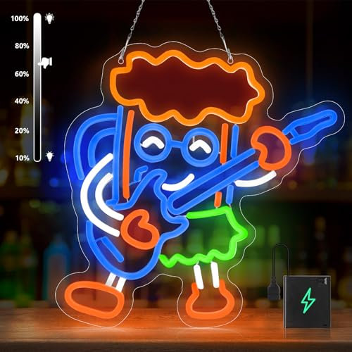 Laybasic Bier Gitarre LED Leuchtreklame Dimmbar, Beer Neonschild USB oder Batteriebetrieb, Wandleuchte für Bar Party Nachtclub Restaurant Store Festival Feier Mann Höhle Geburtstag Wanddeko
