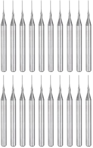 sourcing map 20pcs End Mill Bits 0.5mm Solid Carbide CNC Router Bits Engraving Cutter Tools for PCB Circuit Board Milling Machine Wood Carving, 1/8 Straight Shank