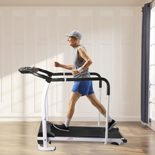 PMVRTHQV Walking Treadmill with Long Handrail for Balance, Treadmills for Home Small, Powerful Walking Running Machine with Heart Rate Monitoring