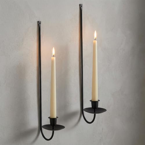 Wall Candle Holder Set of 2, Stylish Black Metal Wall Mount Candle Sconces, Modern Wall Decoration for Living Room, Farmhouse, Fireplace, and Christmas Decor