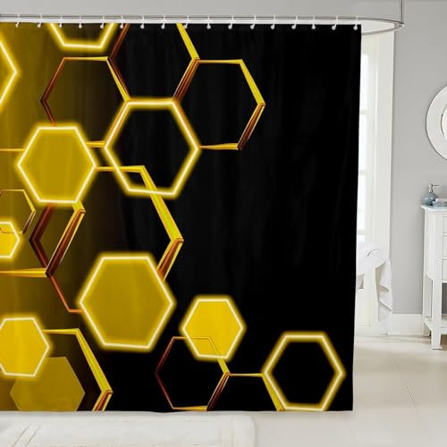 Duschvorhang 240x200 Geometrie Sechseck, 3D Shower Curtains Geometrie Sechseck Duschvorhänge Anti Schimmel Wasserdicht, Badewanne Vorhang Waschbare Badezimmer Vorhänge mit 12 Haken vq4115