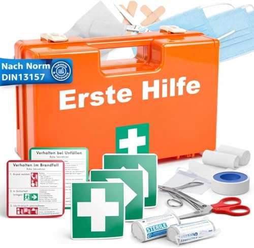 3x Erste Hilfe Koffer - DIN 13157:2021 Kasten & 5x Aufklebern - Verbandskasten orange - inkl. Wandhalterung (3)