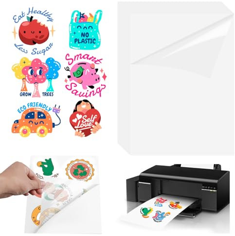 20 Blätt Stickerpapier zum Bedrucken, A4 Aufkleber Papier zum Drucken, Transparent Wasserfester Vinylaufkleber, Selbstklebende Vinyl Aufkleberfolien, Druckerpapier für Tintenstrahldrucker