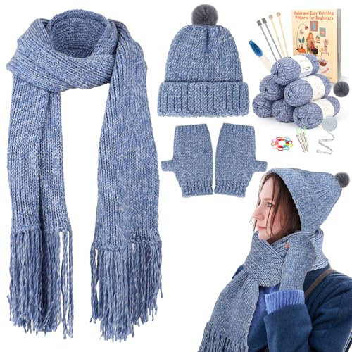 Coopay Strickset für Anfänger, komplettes Strickset zum Stricken von Mützen, Schals, Handschuhen, Strick-Starter-Set für Erwachsene mit Garn, Strickset mit Schritt-für-Schritt-Anleitung (evtl. nicht