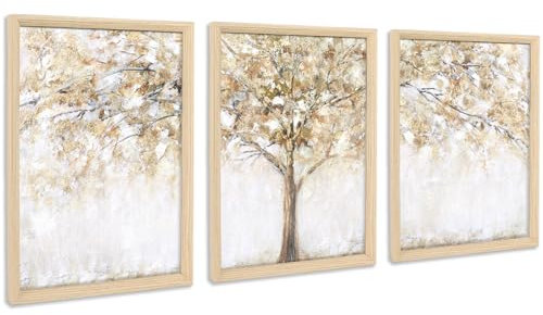 3Pcs Albero della Vita Stampa su Tela Con Cornice Astratta Pittura Quadri su Tela Poster da Parete Quadri Moderni Soggiorno Camera da Letto Casa Decorazioni 90x40cm(12x16x3pcs) (Senza Plexiglass)