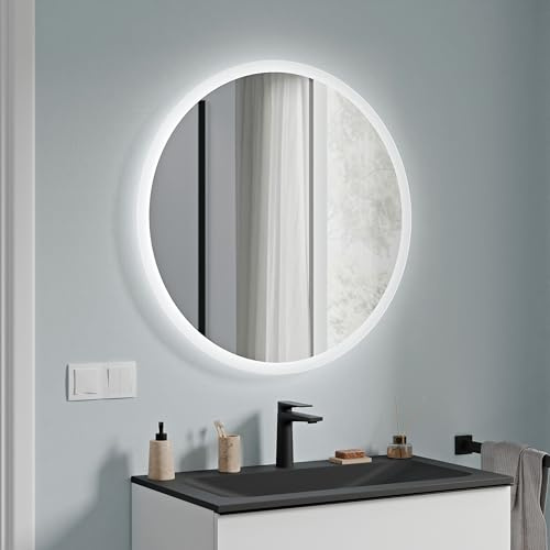 Bernstein Runder LED Lichtspiegel VARO – Dimmbar mit Bewegungssensor & Spiegelheizung –Wandspiegel Ø 80cm – Badezimmer Spiegel mit direkter & indirekter Beleuchtung