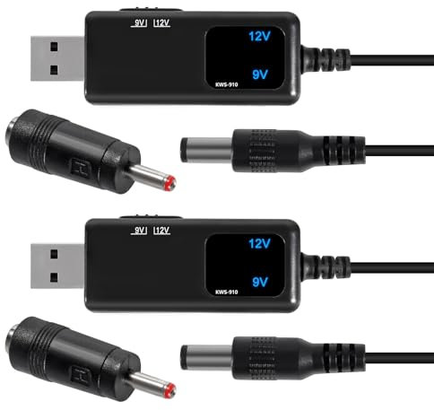 Lot de 2 Convertisseur USB Boost Power DC 5V vers 9V 12V Step-Up Câble USB DC 5V Boost à 9V 12V Convertisseur de Tension 1A Transformateur de Puissance Ligne Régulateur de Puissance Affichage LED avec