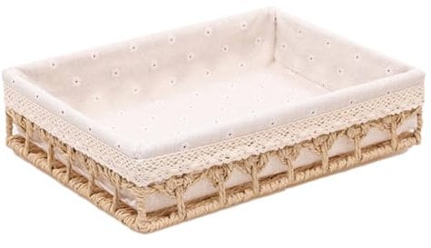 Jemcgrl Cestas de Almacenamiento de RatáN, Cesta Tejida, Bandeja de Almacenamiento para Aperitivos, Pan y Frutas, Cesta de Picnic, Color Caqui