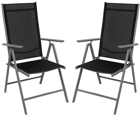 Montafox Klappstuhl Set Balkonstühle Alu Gartenstuhl Verstellbar Klappbar Belastbarkeit 120 kg Outdoor Hochlehner Aluminium Klappsessel Doppelpack Balkon Terrasse, Farbe:grau/schwarz, Menge:2 Stück