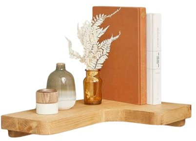 Fox & Grain Premium Handcrafted Rustic L-Shaped Corner Shelf – 40cm Floating Corner Shelf for Wall Storage & Display – Wooden Corner Shelving for Bathroom, Kitchen & Living Room