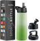 750ml Triple Walled, Insulated Water Bottles with Straw - Stainless Steel Metal Bottle W/ 3 Leak Proof Lids - For Travel, School, Sports, Gym/Men, Women (Dreamy Green)