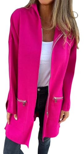 Tomwell Manteau Femme Hiver Veste à Capuche Décontractée Couleur Unie Manteau Manches Longues Trench Coat Manteau Blouson A Rose Rouge S
