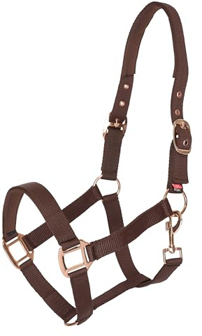 Imperial Riding Halfter Classic Sport aus robustem Nylon, weich gepolstert mit Neopren, verstellbar, mit Karabiner & luxuriösen Roségold-/Goldbeschlägen, Komfortables Pferdehalfter, Walnuss, Fohlen