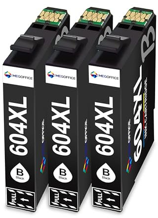 MEGOFFICE 604XL Tintenpatronen kompatibel für Epson 604 XL Druckerpatronen für Expression Home XP-2200 XP-2205 XP-3200 XP-3205 XP-4200 Workforce WF-2910DWF WF-2930DWF WF-2935DWF(3 Schwarz)