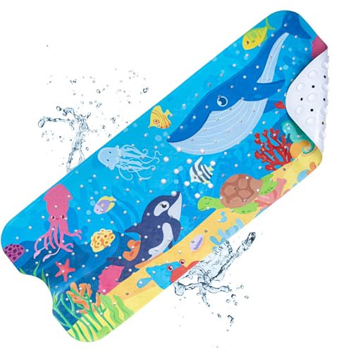 WELTRXE Tapis de Douche Antidérapant 100x40cm, Tapis Antidérapant Baignoire sans BPA, Tapis de Bain Bébé en PVC