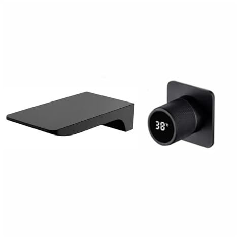 Robinet mural noir mat avec affichage numérique de la température pour lavabo de toilettes, robinet d'évier gris clair