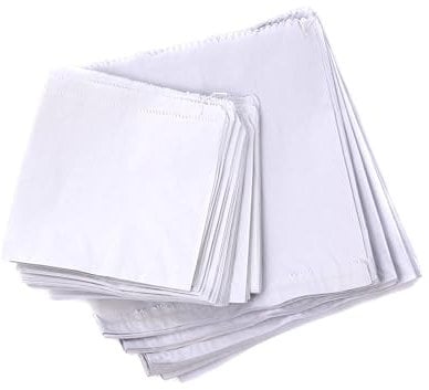 100 8 x 8 White Strung Paper Bags | Premium Quality UK Made Sulphite Paper Bags | Kitchen Food Sandwich Fruit Veg Storage Grocery Shop (100, 8x8)