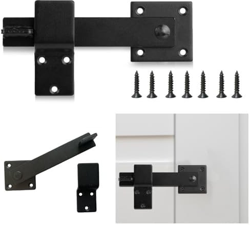 Pestillo para Puerta Exterior, Gran Pestillo de 15,2 cm, color Negro, Pestillo Puerta Corredera con Tornillos, Para casa, patio, jardín,exterior, garaje