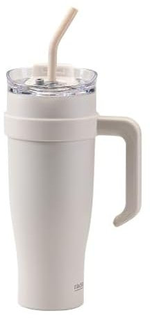 FACKELMANN Isoliertrinkbecher XXL beige 1200 ml – Für Kaltgetränke, aus hochwertigem Edelstahl mit doppelwandiger Isolierung und flexibler Trinkhalmverlängerung