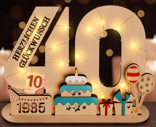 packra 40 Geldgeschenke Geburtstag,40 Geburtstag Geschenk Mädchen & Jungen,Holz-Schild Gästebuch,40 Geburtstag Deko,Personalisierbares Geschenk