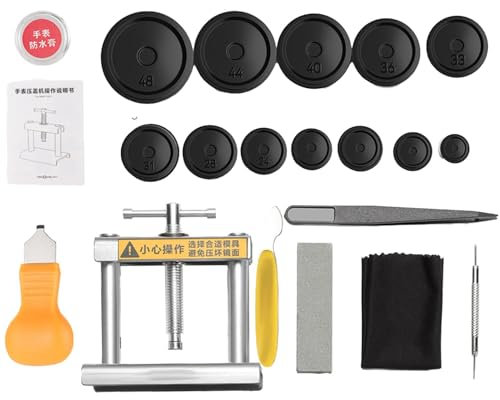 Uhrenpresse Zurücksetzen des Gehäuseschließers, Uhrenpresse, Batteriewechsel-Uhrenpresswerkzeuge, Gehäuserückschließer, Hebelwerkzeuge, 16–50 mm Reparaturset für Uhren, nur für runde Zifferblätter