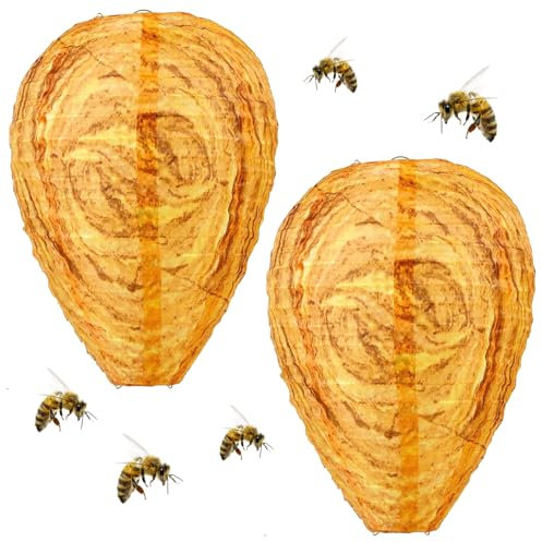 2-Stück Wespennest Attrappe Wetterfest,Hornissennest Attrappe Wetterfest Anti Wespen Attrappe Mittel Wespenfalle Gegen Wespenschreck Garten DraußEn für Bienenabwehr Wespenabwehr & Hornissenabwehr